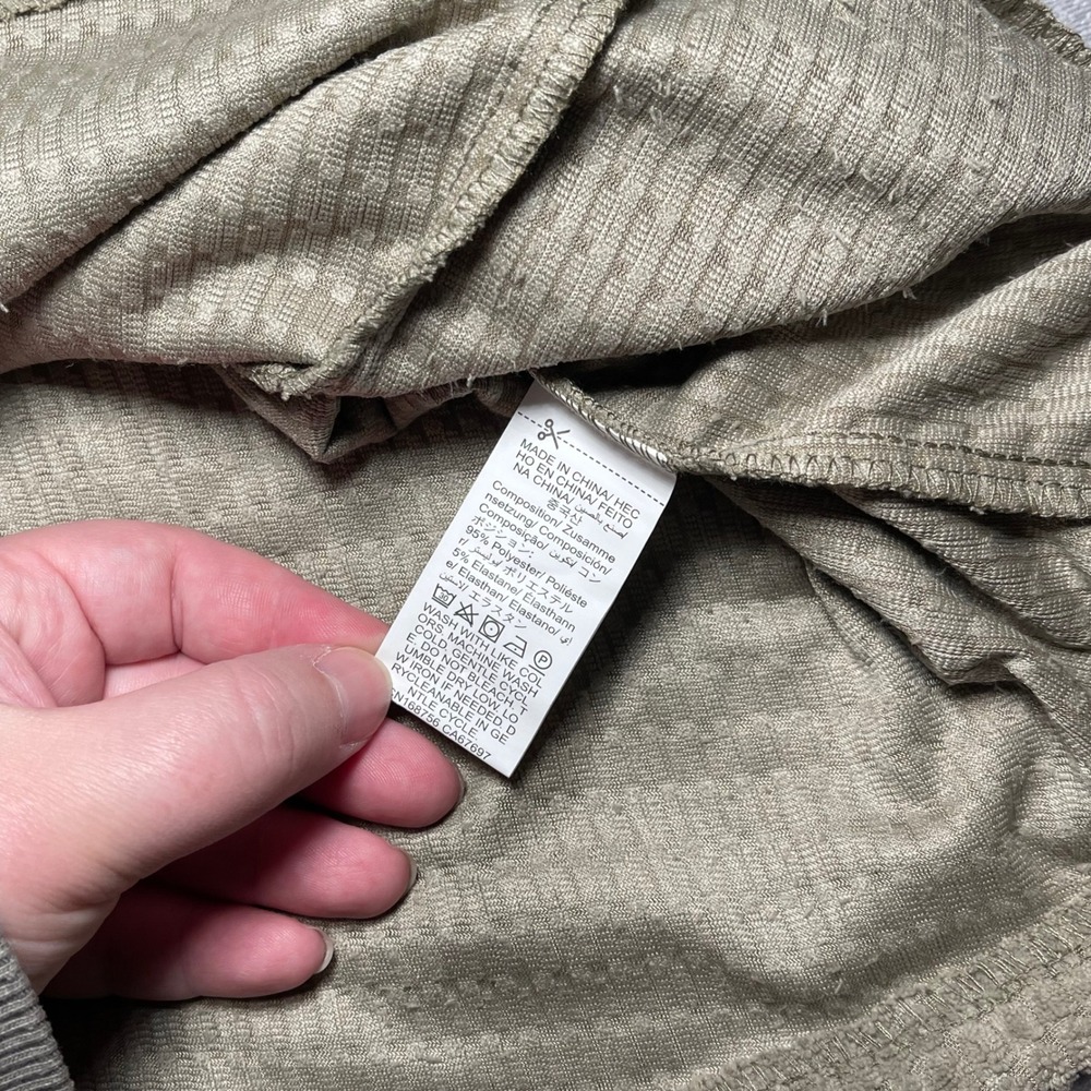 Women's Olive Taupe Waffle Knit Pinafore Dress Mini Overall Style Size L Pockets - Picture 4 of 8